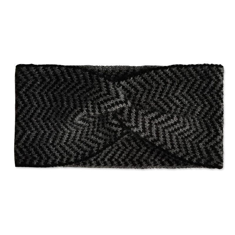 Wholesale Knitted Striped Letter Crossed Wool Hair Band Women's Turban Hair Ring